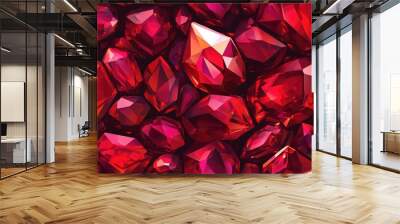 Seamless pattern featuring jewelry with a background of red gemstones in a low poly style Wall mural