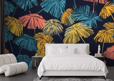 Seamless pattern featuring palm umbrella design in raster format Wall mural