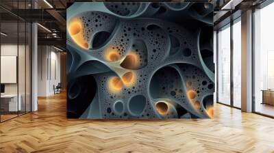 Seamless pattern of abstract fractal shapes on a dark background Wall mural