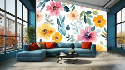 Seamless watercolor floral pattern featuring hand painted colorful flowers Floral design suitable for packaging wallpaper and fabric Wall mural