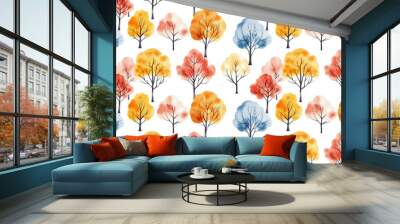 Seamless watercolor pattern of artistic trees on a clean white backdrop ideal for fabric design and home decor Wall mural