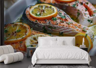 Seasoned Salmon Steaks with Citrus and Herbs Wall mural