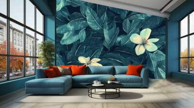 Tropical leaf background pattern featuring a textured fabric effect with a seamless design of abstract hand drawn leaves and flowers High quality illustration Wall mural