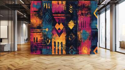 Vibrant abstract ethnic tribal grunge pattern Wall mural