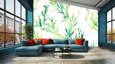 Watercolor seamless pattern featuring algae Endless repeat illustration with underwater algae leaves and branches including plants seaweeds and underwater grass Suitable for textile surface fashion Wall mural