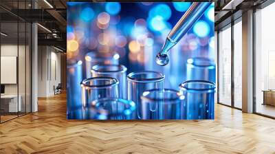 Vibrant and colorful close-up of laboratory test tubes with a liquid dropper Represents a scientific experiment conducted possibly in a medical or chemical laboratory setting Wall mural