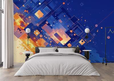 A dynamic abstract graphic design that combines blue and orange with space-themed elements and geometric shapes.
Concept: Illustrating concepts related to technology, innovation and the future. Wall mural