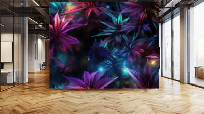 Hemp leaf background, bright neon shades, cannabis multicolored Wall mural