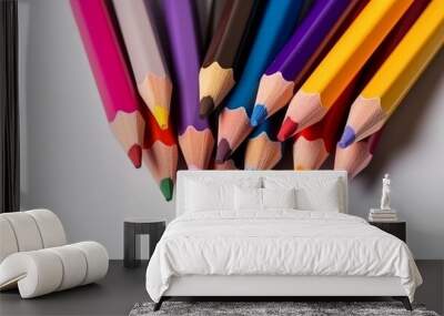 Multicolored pencils, drawing tools and hobbies. Solid color background, generative AI
 Wall mural