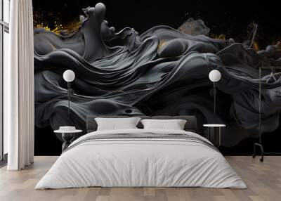 Abstract wavy aesthetic surface. Black flexible shape on black background. Three-dimensional visual effect. Inspiration mix of 3d art and fluid art. Abstract luxury wallpaper Wall mural