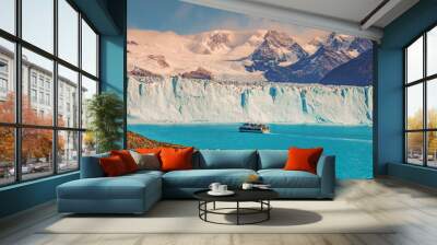 View of glacier Perito Moreno in Patagonia and touristic boat Wall mural