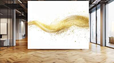 Abstract golden brush strokes with sparkling particles on a white background. Creative and luxurious design element. Design for beauty cosmetic poster, wedding invitation, banner with copy space. Wall mural