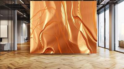 Captivating flowing design in bronze with vibrant orange highlights, dynamic and expressive, artistic display Wall mural