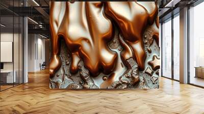 Jagged molten metal frozen mid-flow with rough glossy texture for mobile wallpaper Wall mural