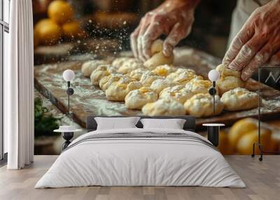 Close-up of Baker Shaping Dough for Lemon Buns Wall mural