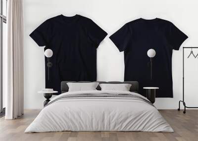 A blank navy  mockup blue t-shirt displayed in front and back view on a white background for versatile design mockups.  Wall mural