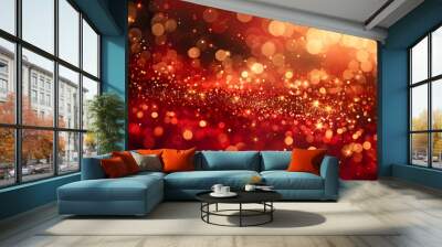 A stunning abstract background featuring shimmering red and gold bokeh lights, perfect for celebrating festive occasions and adding a touch of elegance.  Wall mural