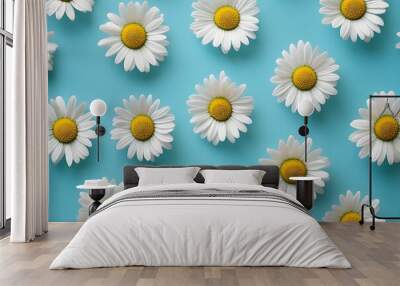 Daisy pattern on turquoise background Wall mural