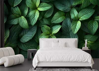 Green botanical leaves pattern Wall mural