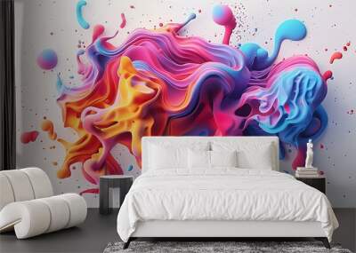 Vibrant abstract paint splashes in a dynamic and colorful composition against a neutral background.  Wall mural