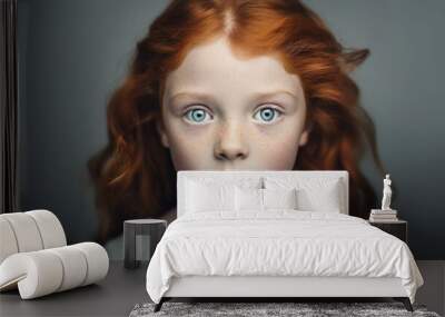 Amazed and surprised beautiful redhead little girl created with generative AI technology Wall mural