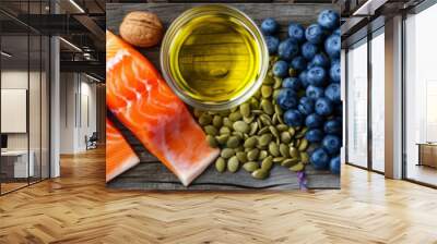 Banner with healthy foods on a black background Wall mural