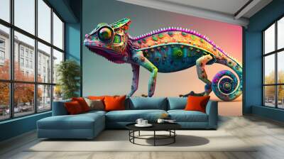 colorful chameleon created with generative AI technology Wall mural