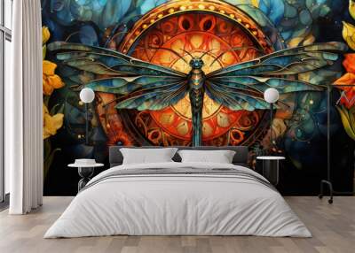 Colorful dragonfly pattern Wall mural