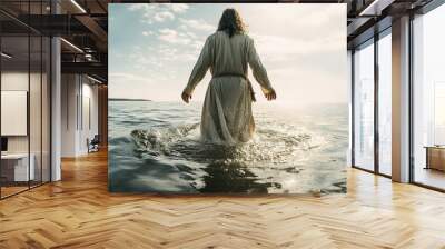 Jesus Walks on Water created with generative AI technology Wall mural