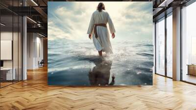 Jesus Walks on Water created with generative AI technology Wall mural