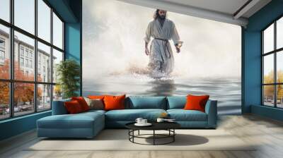 Jesus Walks on Water created with generative AI technology Wall mural