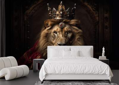 King of animals Lion in crown created with generative AI technology Wall mural