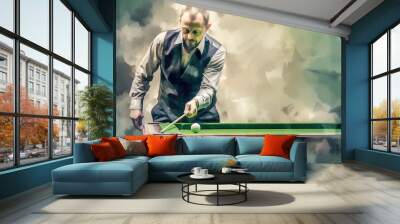 Snooker player in watercolor style created with generative AI technology Wall mural