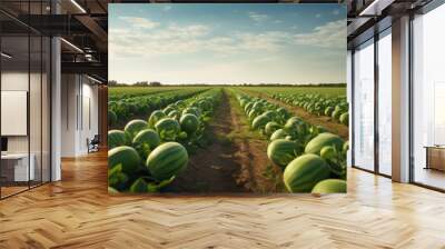 Watermelon field created with generative AI technology Wall mural