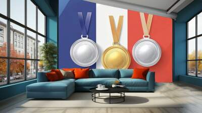 Gold, 2 silver medals on a colorful background Wall mural