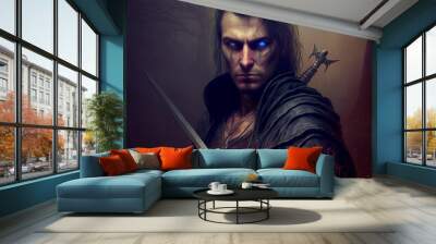 Terrible man with a sword in fantasy style. High quality illustration Wall mural