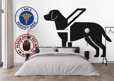 Guide-dog symbol with two round service dog badges Wall mural