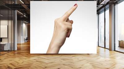 Closeup shot of female hands with a middle finger hand sign Wall mural