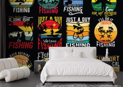 custom vintage fishing t-shirt design bundle, fishing SVG bundle t-shirt design Wall mural