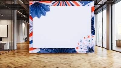 4th of July banner template. Paper fans stars USA Independence Day flag colors. Wall mural