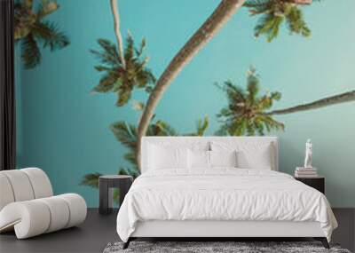 Coconut palm trees perspective view vintage toned Wall mural