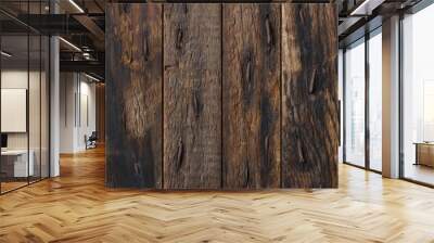 Dark rustic wooden planks with rustic nails background Wall mural