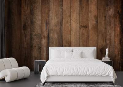 Dark wood texture. Weathered rustic wood background from old planks with rusty nails. Wall mural