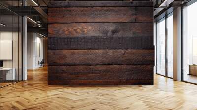 Dark wooden planks table background flatlay Wall mural