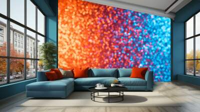 Multicolored orange red and blue shiny abstract blurred festive bokeh lights background Wall mural