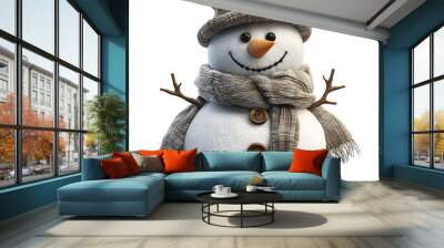 A cheerful snowman isolated white background Wall mural