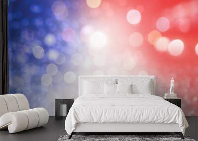 4th of July - USA Independence Day. Blurred view of glitters in colors of American national flag, bokeh effect Wall mural