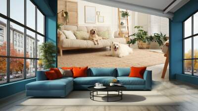 Adorable dogs resting in modern living room Wall mural