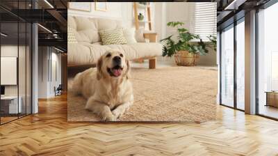 Adorable Golden Retriever dog in living room Wall mural