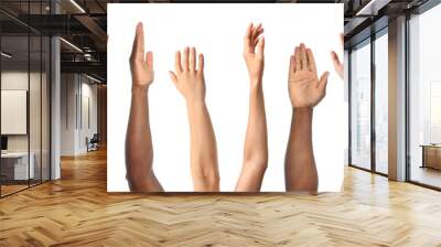 African-American man extending hand for shake on white background, closeup Wall mural